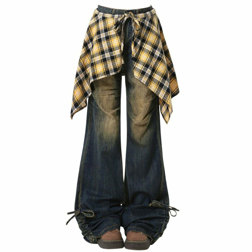 Teenage Drama Y2K Vintage Shirt-Tied Baggy Jeans for Trendy Women