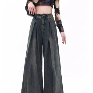 Ultra Wide-Leg Baggy Jeans for Y2K Outfits, Vintage Street Style Fashion