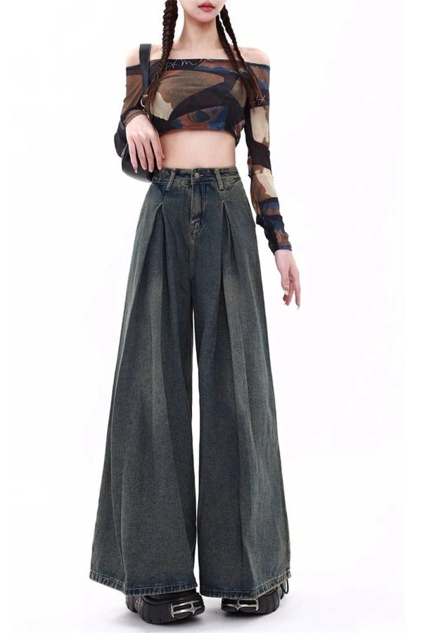 Ultra Wide-Leg Baggy Jeans for Y2K Outfits, Vintage Street Style Fashion