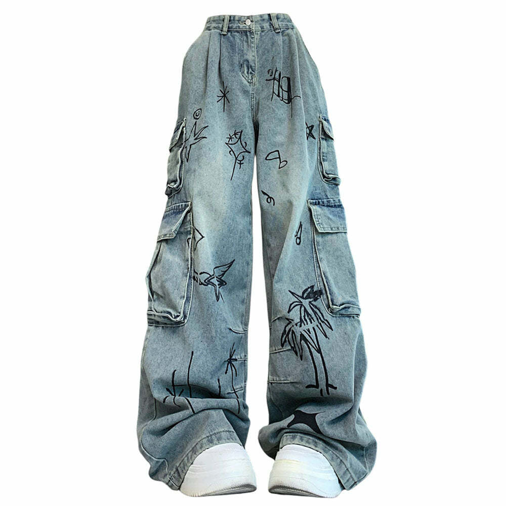 Urban Art Cargo Jeans - Y2K Vintage Outfits for Winter Street Style