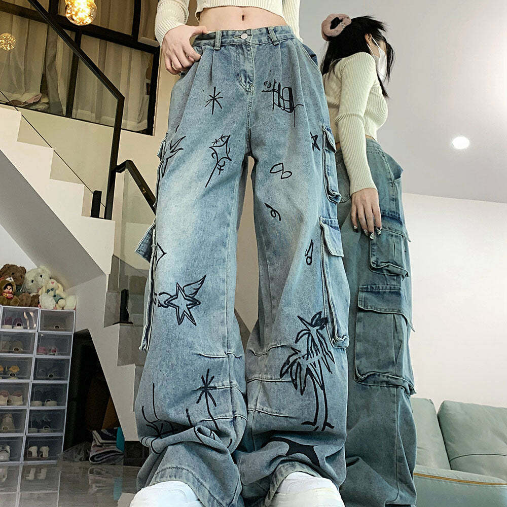 Urban Art Cargo Jeans - Y2K Vintage Outfits for Winter Street Style