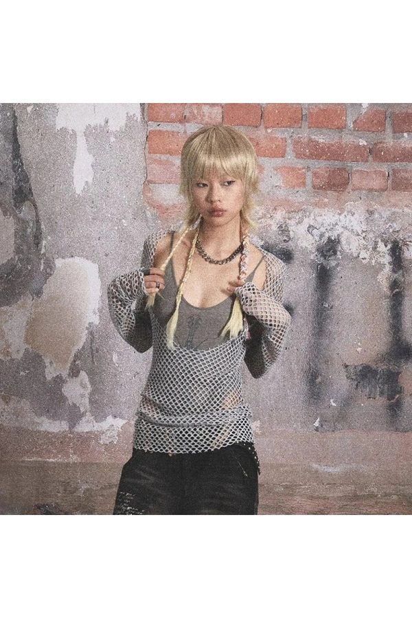 Urban Edge Fishnet Top - Y2K Vintage Outfits for Winter Street Style