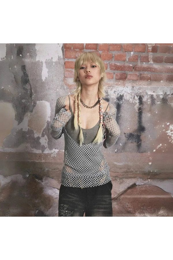 Urban Edge Fishnet Top - Y2K Vintage Outfits for Winter Street Style