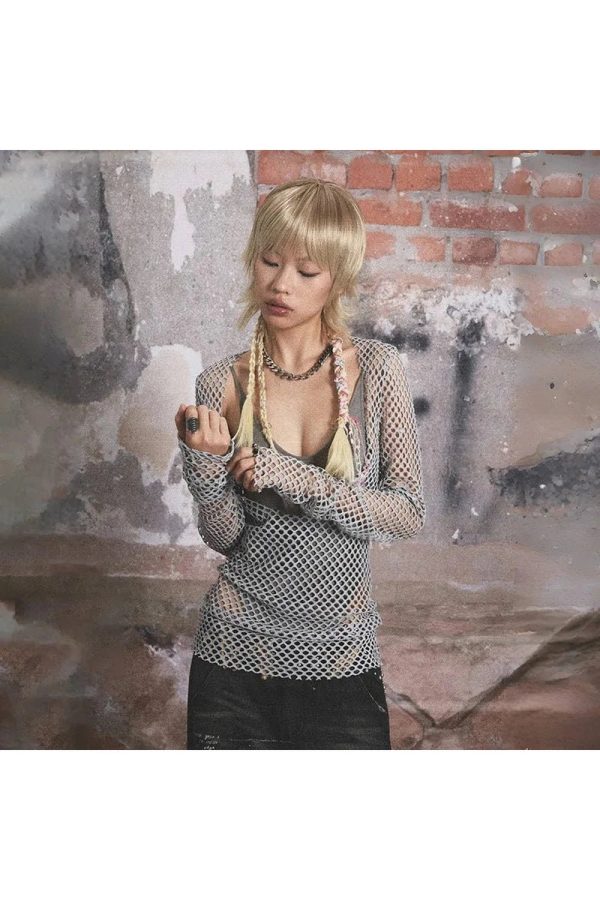 Urban Edge Fishnet Top - Y2K Vintage Outfits for Winter Street Style