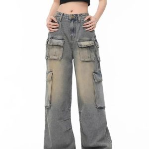 Urban Explorer Cargo Jeans - Y2K Vintage Street Style Outfits for Women