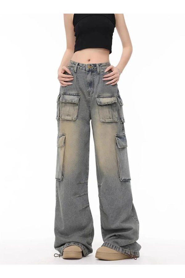 Urban Explorer Cargo Jeans - Y2K Vintage Street Style Outfits for Women