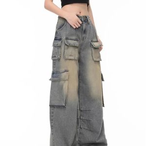 Urban Explorer Cargo Jeans - Y2K Vintage Street Style Outfits for Women