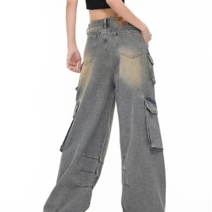 Urban Explorer Cargo Jeans - Y2K Vintage Street Style Outfits for Women