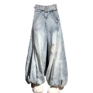 Vintage Balloon Wide-Leg Jeans for Y2K Outfits, Retro Style Fashion