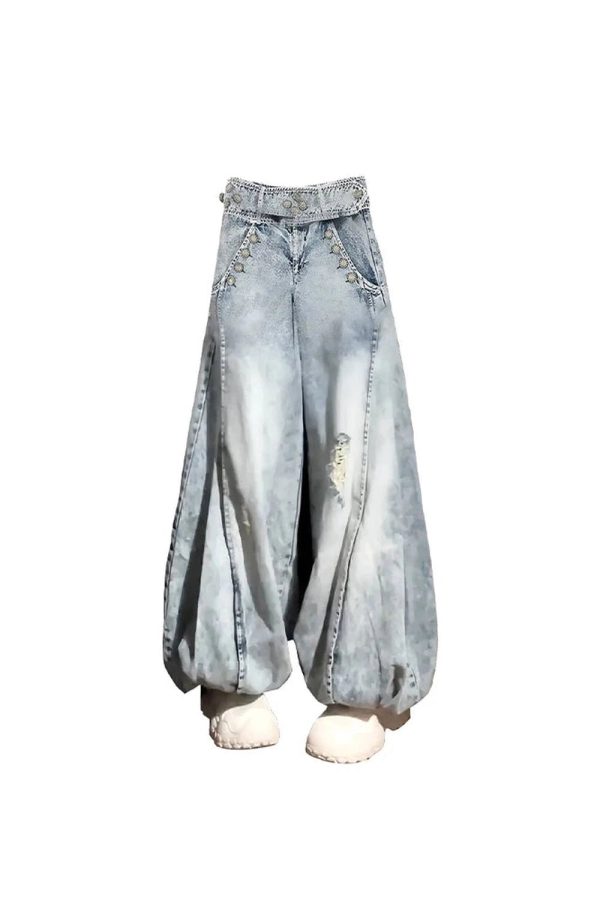 Vintage Balloon Wide-Leg Jeans for Y2K Outfits, Retro Style Fashion