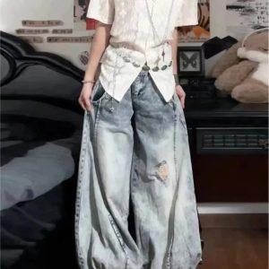 Vintage Balloon Wide-Leg Jeans for Y2K Outfits, Retro Style Fashion