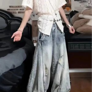 Vintage Balloon Wide-Leg Jeans for Y2K Outfits, Retro Style Fashion