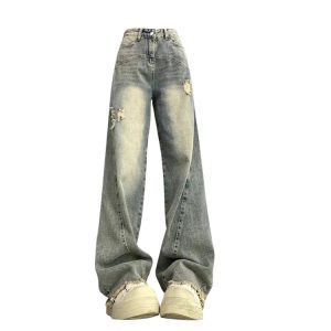 Vintage Fade Distressed Wide-Leg Jeans | Y2K Outfits Winter Aesthetic