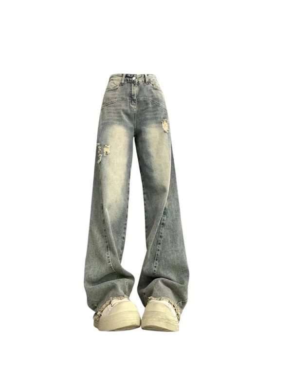 Vintage Fade Distressed Wide-Leg Jeans | Y2K Outfits Winter Aesthetic