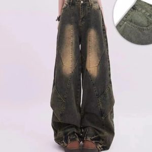 Vintage Fade Patchwork Jeans - Y2K Outfits for Winter & Street Style