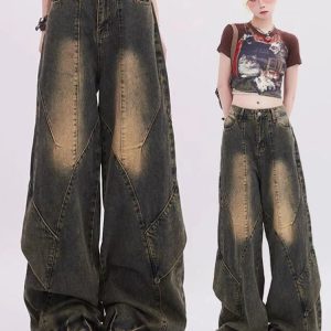 Vintage Fade Patchwork Jeans - Y2K Outfits for Winter & Street Style