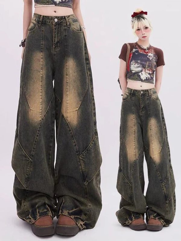 Vintage Fade Patchwork Jeans - Y2K Outfits for Winter & Street Style