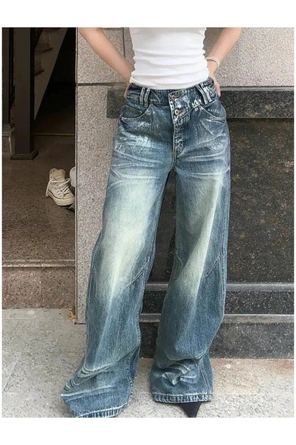 Vintage Fade Wide-Leg Jeans - Y2K Outfits for Winter & Street Style