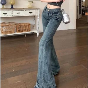 Vintage Flare Denim Jeans for Y2K Outfits: Retro Style Essentials