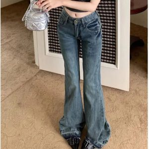 Vintage Flare Denim Jeans for Y2K Outfits: Retro Style Essentials