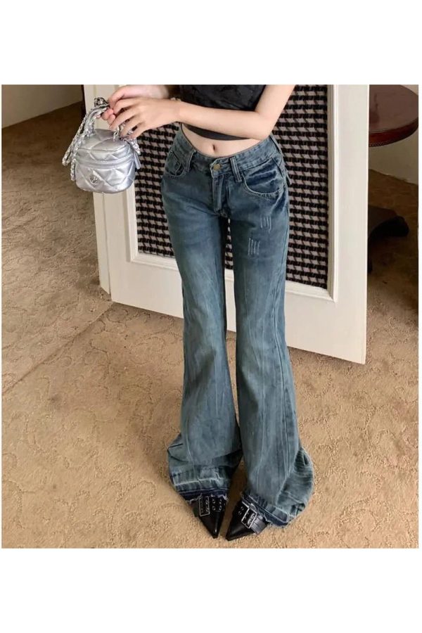 Vintage Flare Denim Jeans for Y2K Outfits: Retro Style Essentials