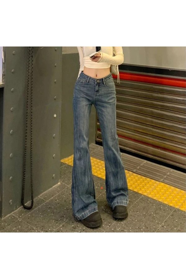 Vintage Flare Denim Jeans for Y2K Outfits: Retro Style Essentials