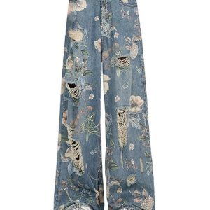 Vintage Floral Wide-Leg Jeans - Y2K Outfits for Winter & Street Style