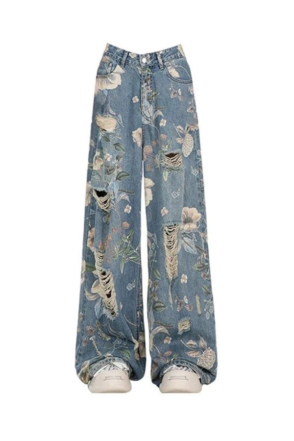 Vintage Floral Wide-Leg Jeans - Y2K Outfits for Winter & Street Style