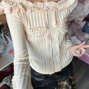 Vintage Ruffle Off-Shoulder Top | Y2K Outfits Aesthetic for Women