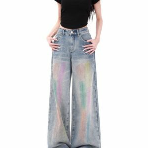 Vintage Style Brush Strokes Jeans - Y2K Outfits for Winter & Street Style