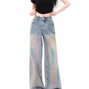 Vintage Style Brush Strokes Jeans - Y2K Outfits for Winter & Street Style