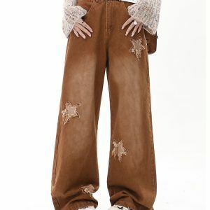 Vintage Style Star Patch Jeans - Y2K Outfits for Winter & Street Styles