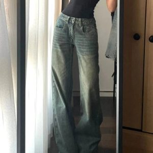 Vintage Washed Wide-Leg Jeans for Y2K Outfits and Retro Street Styles