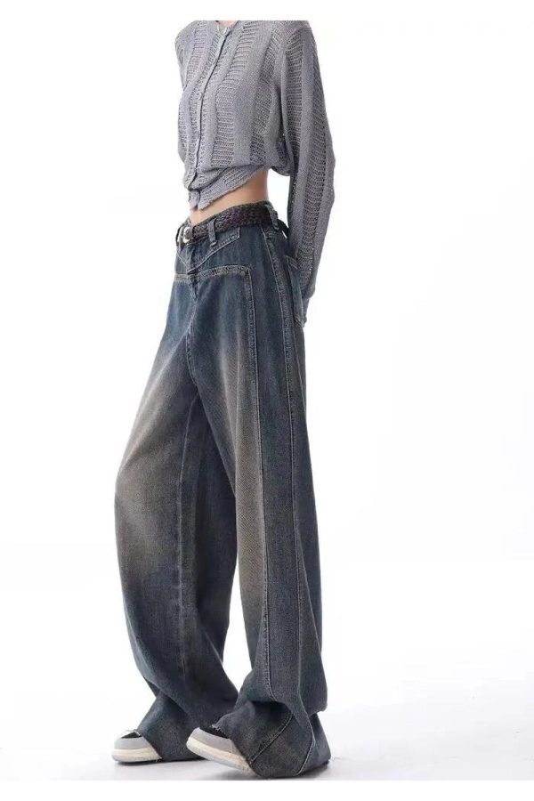 Vintage Washed Wide-Leg Jeans for Y2K Outfits and Retro Street Styles