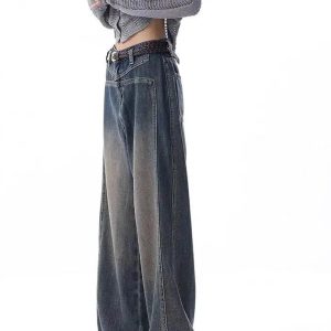 Vintage Washed Wide-Leg Jeans for Y2K Outfits and Retro Street Styles