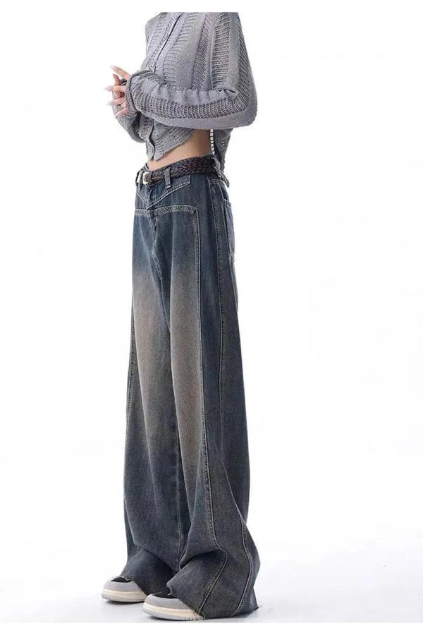 Vintage Washed Wide-Leg Jeans for Y2K Outfits and Retro Street Styles