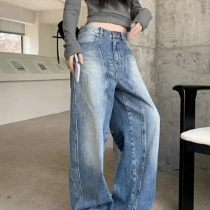 Vintage Washed Wide-Leg Jeans for Y2K Outfits and Retro Street Styles