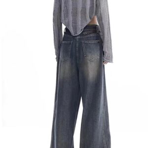 Vintage Washed Wide-Leg Jeans for Y2K Outfits and Retro Street Styles