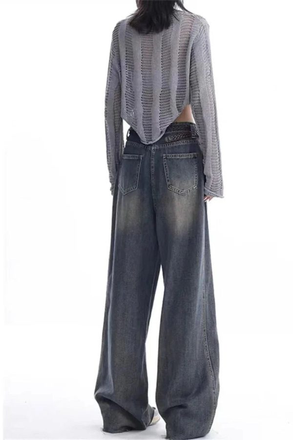 Vintage Washed Wide-Leg Jeans for Y2K Outfits and Retro Street Styles