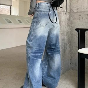 Vintage Washed Wide-Leg Jeans for Y2K Outfits and Retro Street Styles