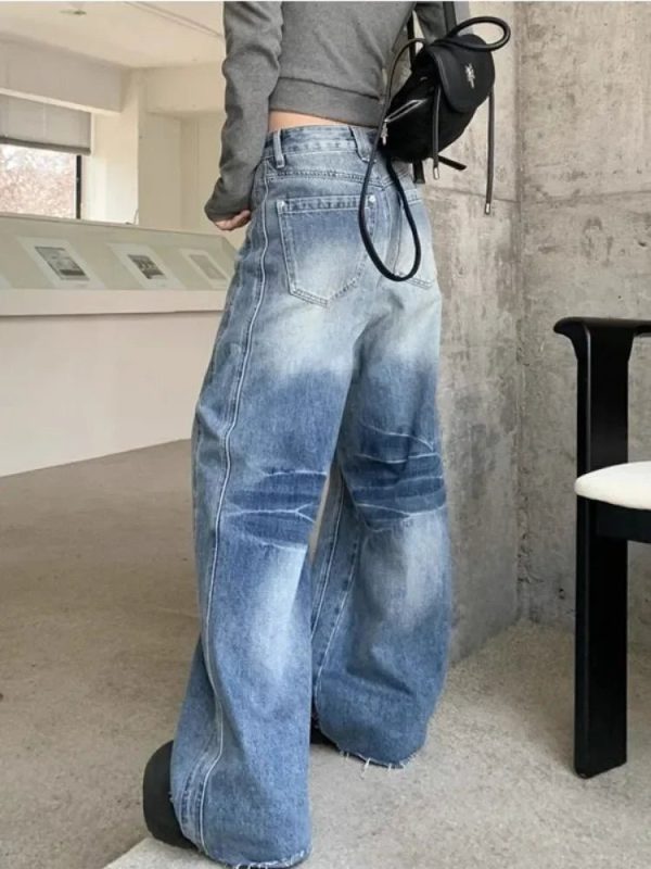 Vintage Washed Wide-Leg Jeans for Y2K Outfits and Retro Street Styles