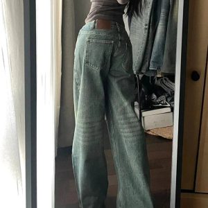 Vintage Washed Wide-Leg Jeans for Y2K Outfits and Retro Street Styles