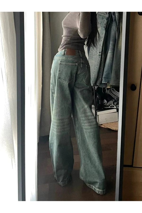 Vintage Washed Wide-Leg Jeans for Y2K Outfits and Retro Street Styles