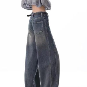 Vintage Washed Wide-Leg Jeans for Y2K Outfits and Retro Street Styles