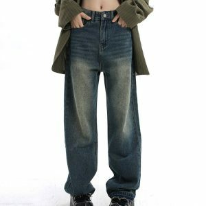 Wash Me Out Wide Leg Jeans - Y2K Vintage Aesthetic Street Style Outfit