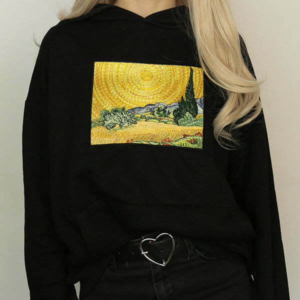 Wheat Field with Cypresses Hoodie - Y2K Vintage Aesthetic Street Style