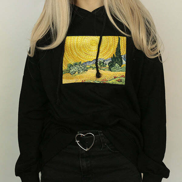 Wheat Field with Cypresses Hoodie - Y2K Vintage Aesthetic Street Style