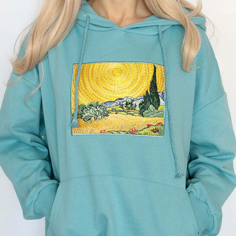 Wheat Field with Cypresses Hoodie - Y2K Vintage Outfits for Winter Style