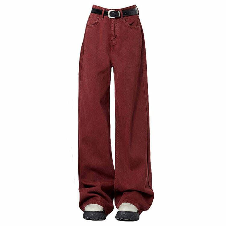 Wine Red Wide-Leg Jeans for Y2K Outfits, Vintage Style & Street Fashion