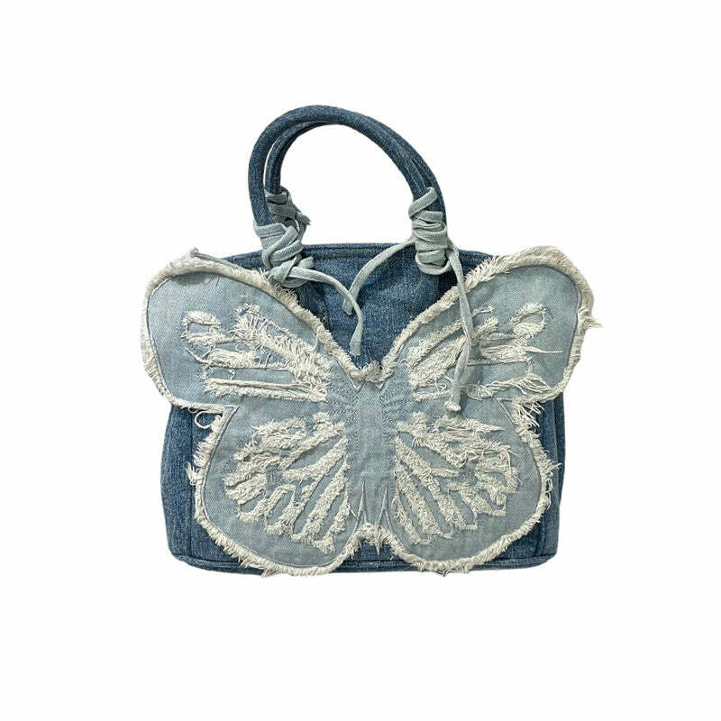 Y2K Aesthetic Denim Butterfly Handbag - Vintage 2000s Style Fashion